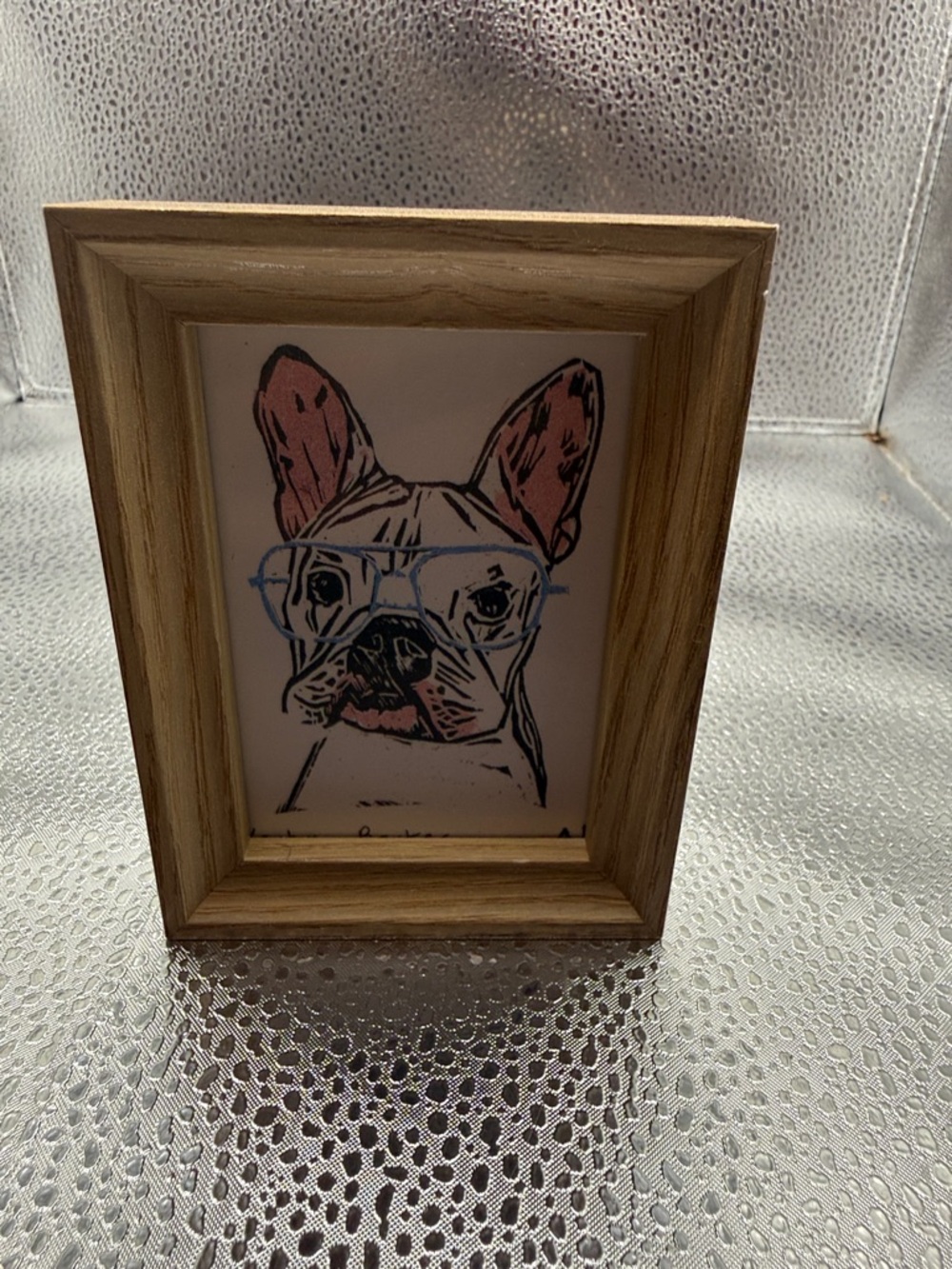Inciardi Wood Frame French Bulldog Art Print - Pink & Blue Accents